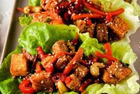 Sticky Sesame Teriyaki Tofu Lettuce Wraps