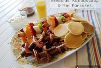 Sweet and Savory Morning Delights: Kabobs with Dips and Mini Pancakes