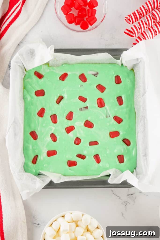 Grinchmas Nougat Nibblers 10 Nougat with gumdrops on top.
