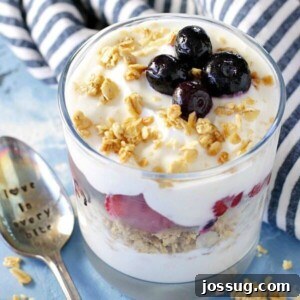 Your family will love waking up to this Fruit and Yogurt Breakfast Parfait recipe. Yogurt is topped with fruit and granola for an easy breakfast idea.