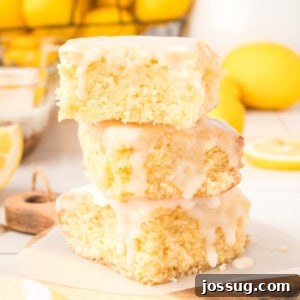 closeup of three lemon brownies stacked