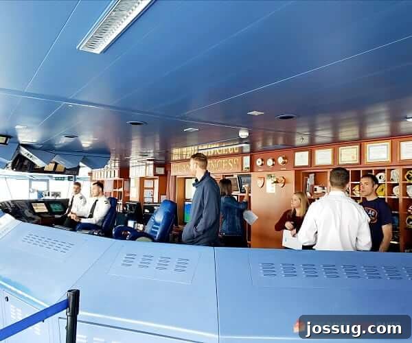 The technologically advanced bridge of the Island Princess cruise ship, showcasing an array of sophisticated equipment.