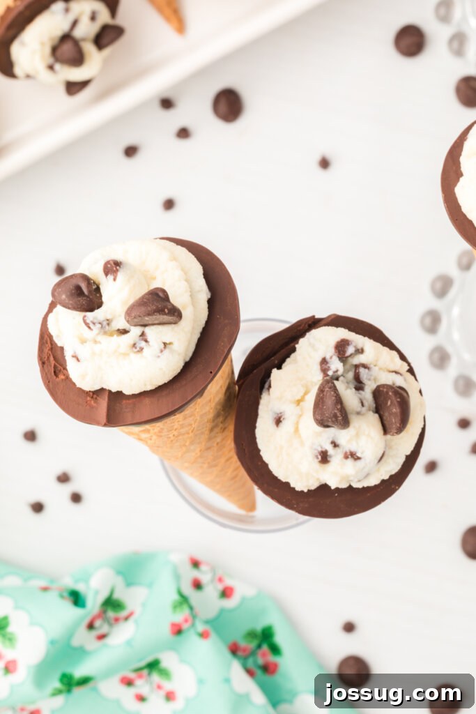 Cannoli Crunch Cones 4 Looking down onto two perfectly prepared Cannoli Cones in a small serving cup, ready for an indulgent moment.