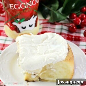 Make Christmas morning memorable with a pan of Eggnog Cinnamon Rolls. A soft, gooey eggnog-infused cinnamon roll topped with an amazing eggnog glaze.