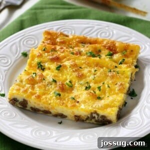Fluffy Low Carb Baked Omelet 2 A beautifully baked low carb omelet, sliced and ready to serve, showing a golden brown crust and savory fillings.