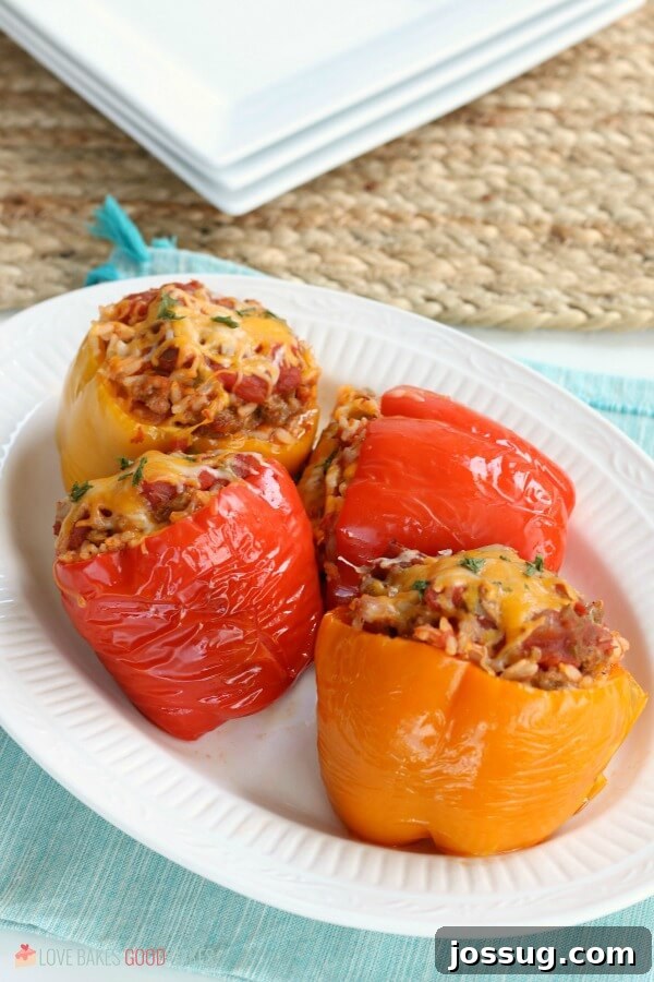 Serve Your Delicious Slow Cooker Stuffed Peppers Slow Cooker Stuffed Peppers on a plate, garnished and ready.