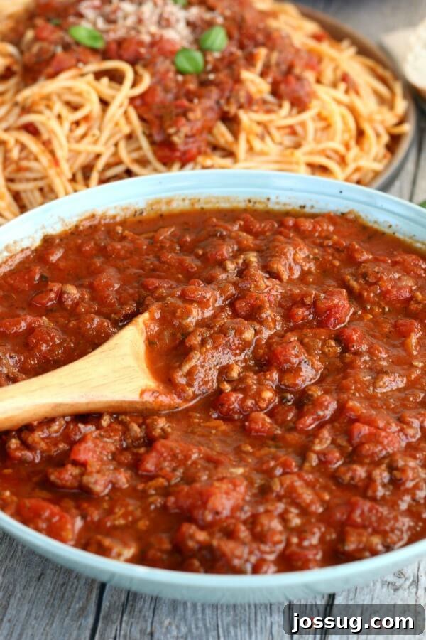 Slow Cooker Spaghetti Sauce with pasta.