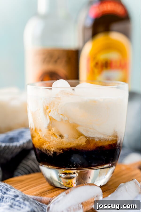 Velvet Russian 2 Finished White Russian Cocktail in a rocks glass with ice