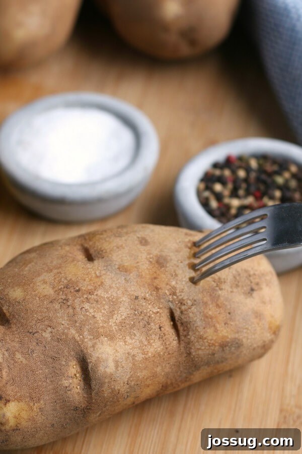 poking a fork into a potato