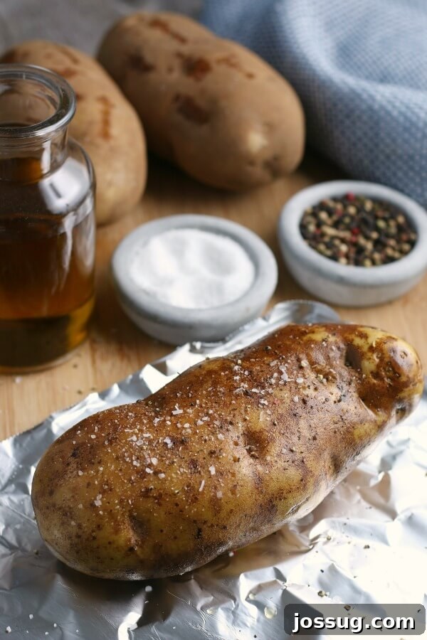 potato seasoned with salt and pepper before being wrapped in foil