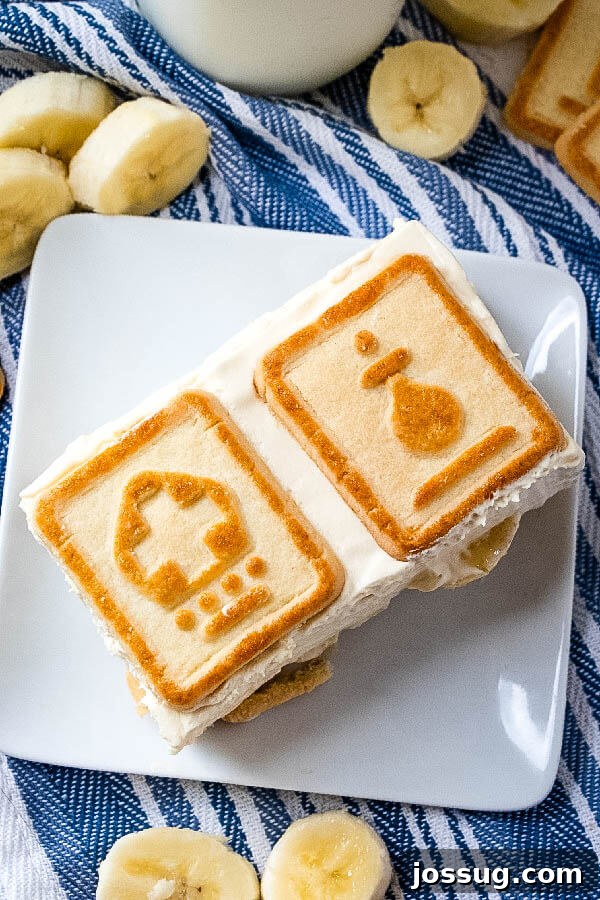 looking down onto dessert on white plate, Paula Deen's Banana Pudding
