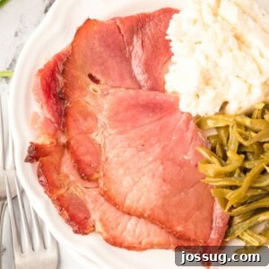Sliced ham on plate
