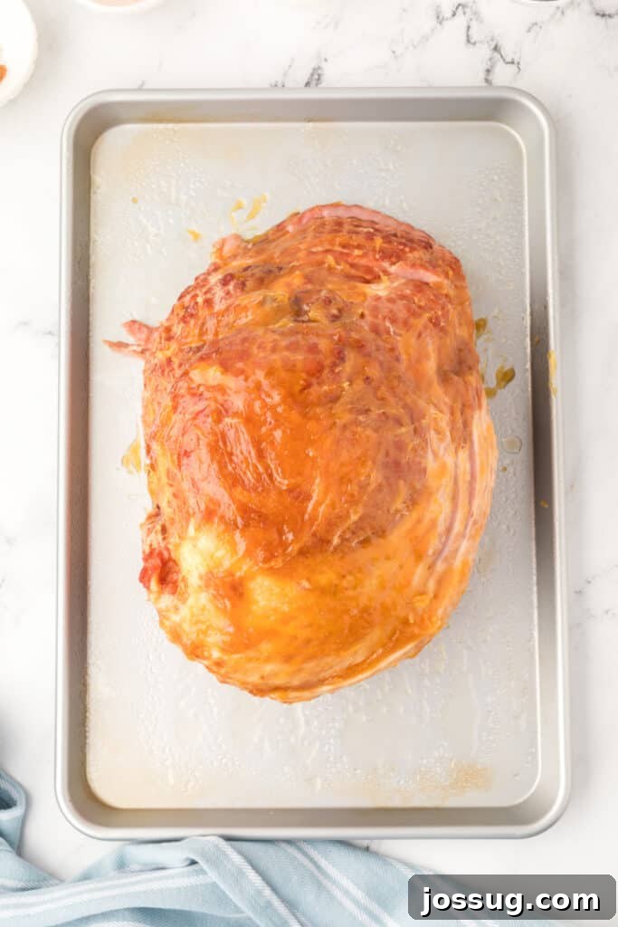 Pour the mixture over the ham, coating evenly.
