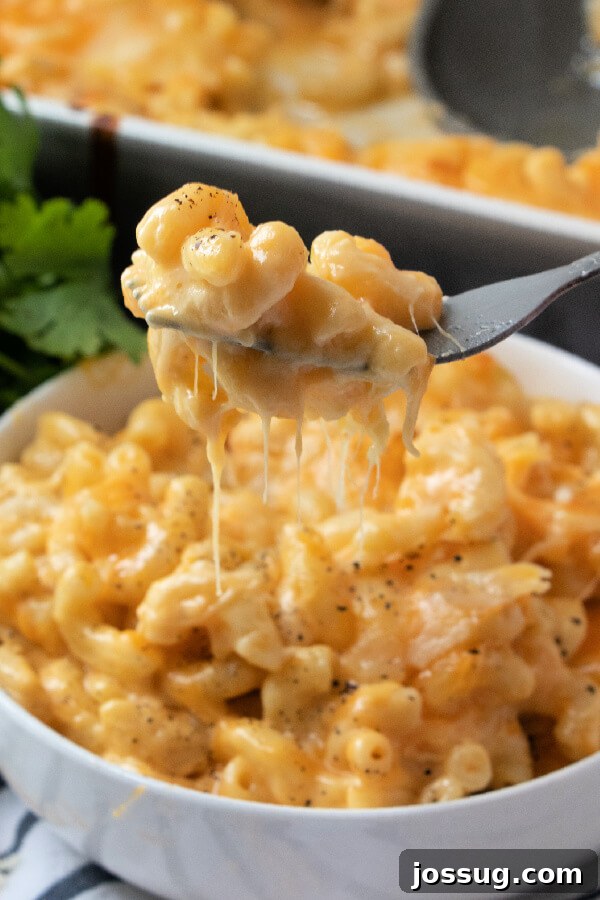 Soulful Southern Mac and Cheese 8 a bite of mac and cheese on fork