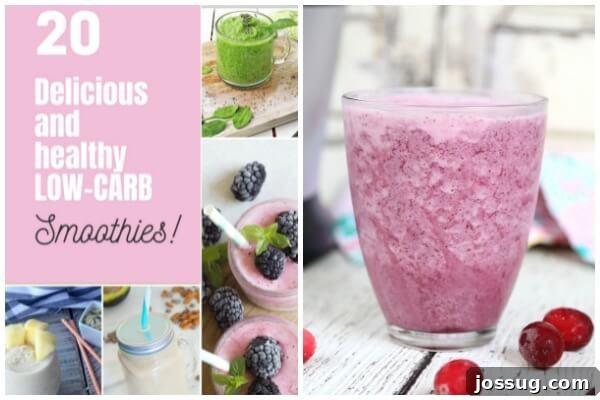Blended Bliss: 20 Healthy Low-Carb Smoothies 3 A collage of various colorful low-carb smoothies, showcasing different ingredients and textures