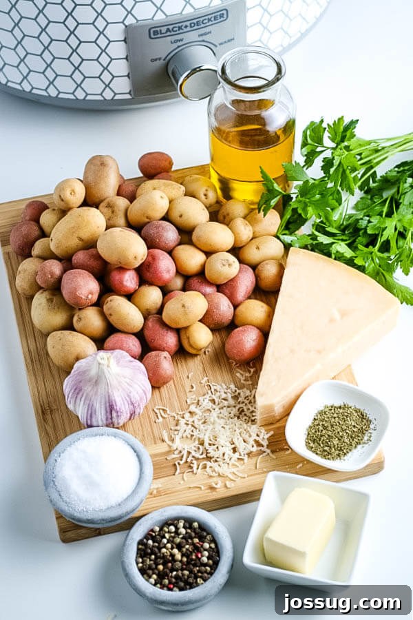 Slow Cooked Garlic Parmesan Potatoes 3 ingredients need to make slow cooker garlic parmesan potatoes
