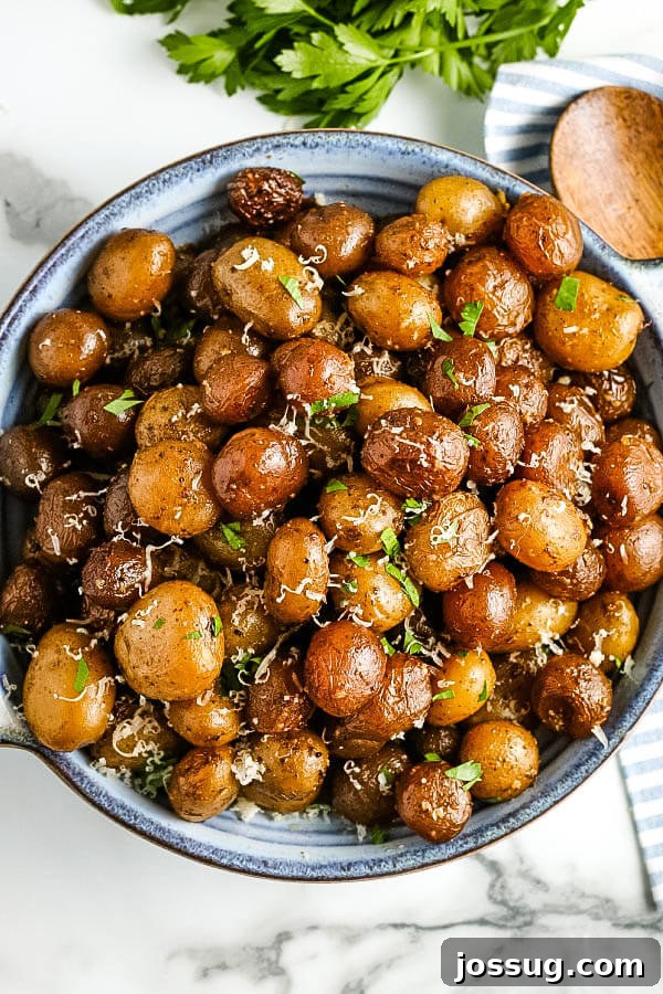 Slow Cooked Garlic Parmesan Potatoes 7 looking down of bowl of finished potatoes
