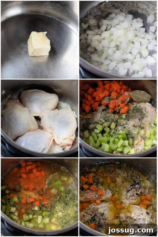 Effortless Instant Pot Chicken Noodle Soup 3 Ingredients for Instant Pot Chicken Noodle Soup laid out before cooking