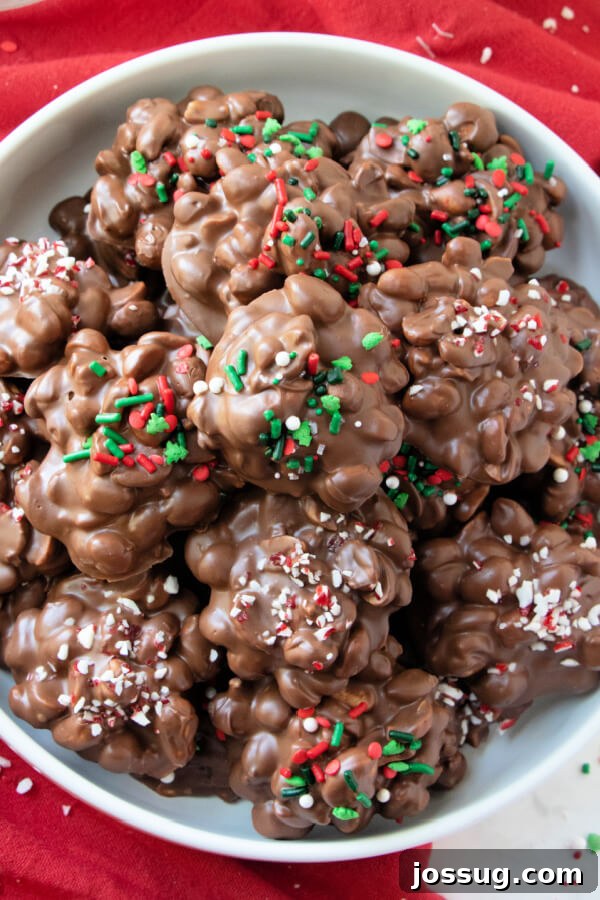 Crockpot Chocolate Treats 2 A bowl filled with freshly made slow cooker chocolate peanut candy, ready to be enjoyed.