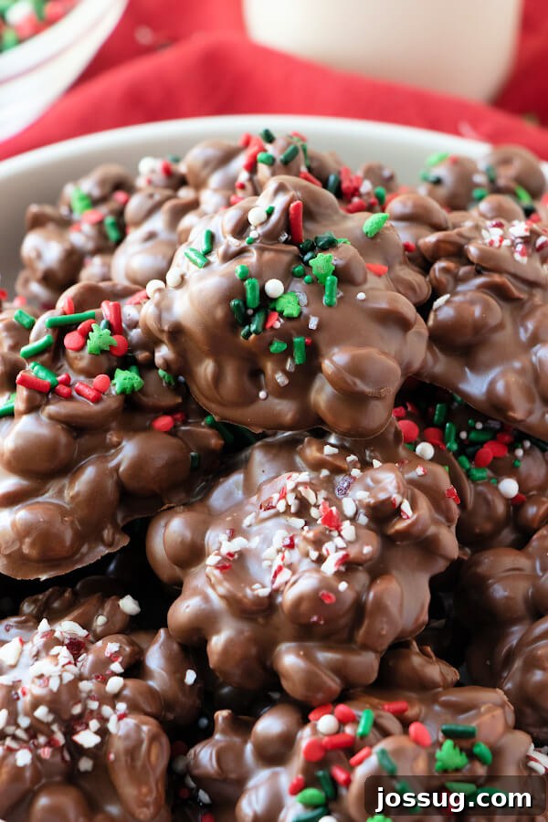 Crockpot Chocolate Treats 4 A vibrant display of mixed chocolate peanut candies in a bowl, showcasing their inviting texture.