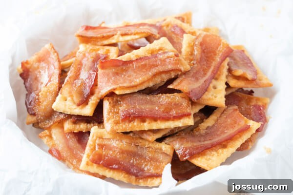 Candied Bacon Crackers 9 A beautifully presented bowl of Bacon Crackers, arranged and ready for serving at a gathering, highlighting their golden-brown finish and inviting texture.
