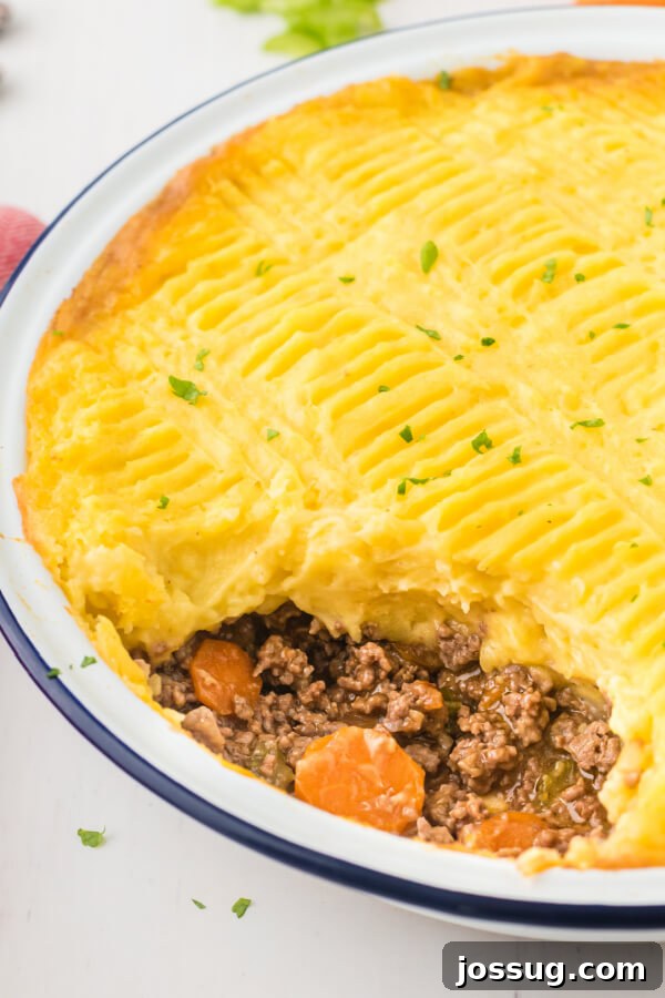 finished shepherds pie with a scoop out