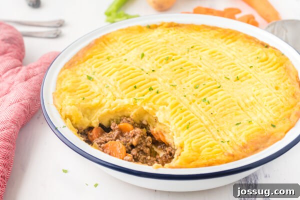 shepherd's pie with scoop taken out to show the inside