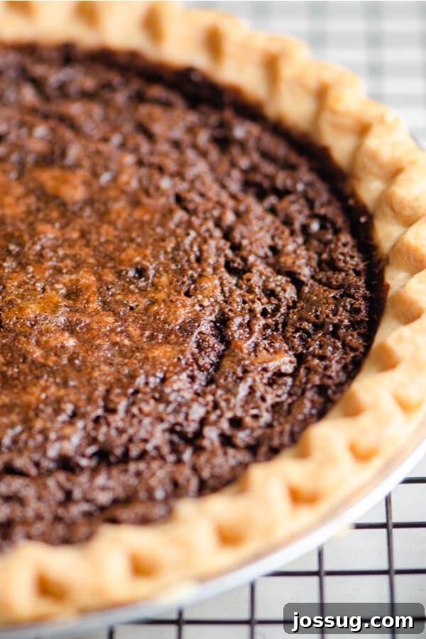 Decadent Chocolate Chess Pie 6 the finished pie on a cooling rack