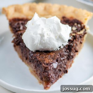 Decadent Chocolate Chess Pie 10 slice of chocolate pie on plate
