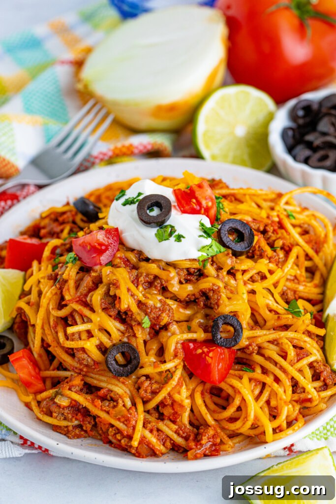 Taco Pasta Fusion 2 Plated Taco Spaghetti