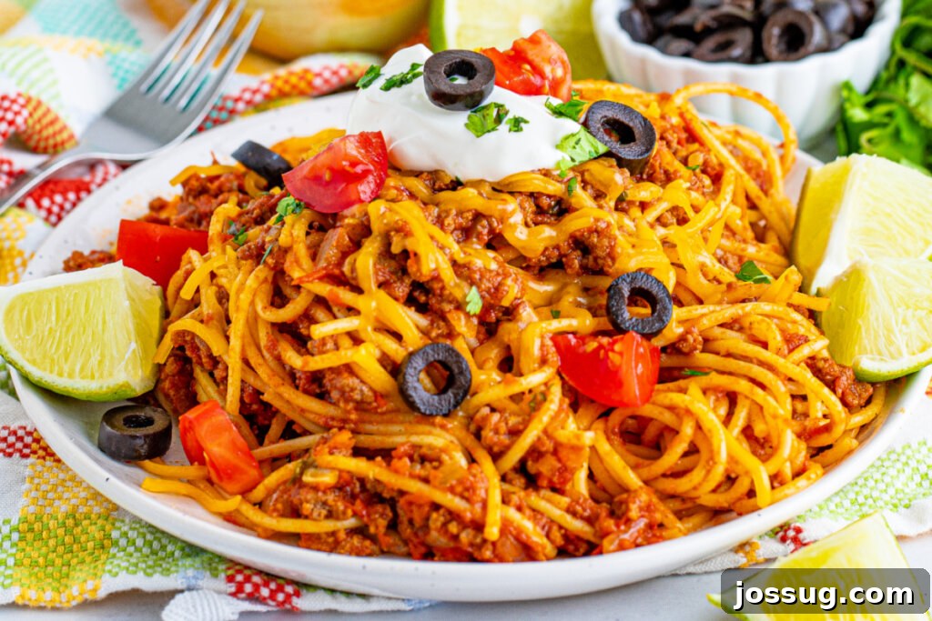 Taco Pasta Fusion 5 Finished Taco Spaghetti on plate
