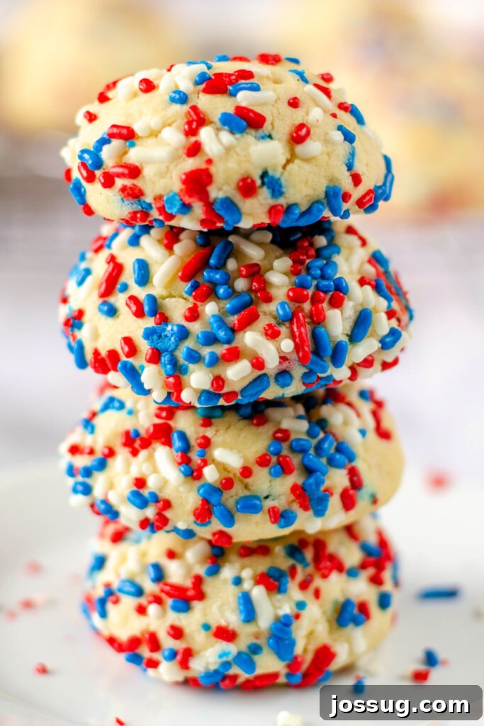 red white and blue biscuits stacked