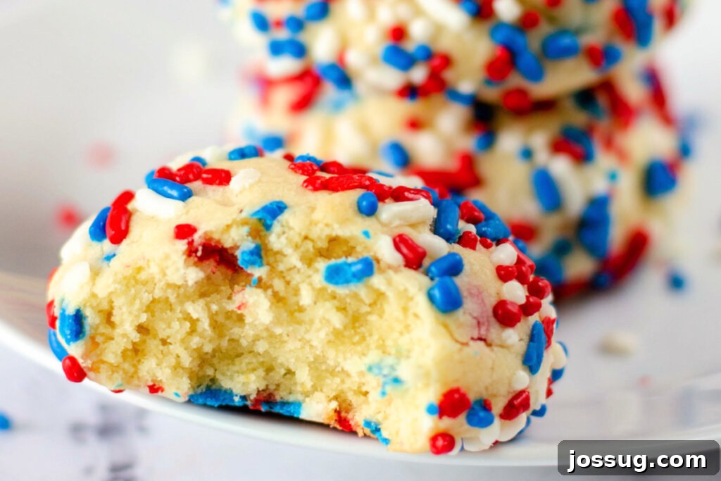 patriotic sprinkle cookie with a bite taken out