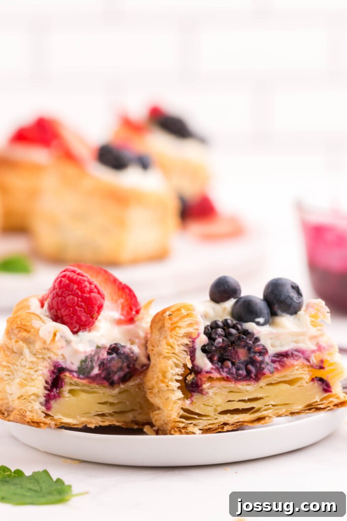 Refreshing Lime Berry Tartlets 3 puff pastry dessert cut in half