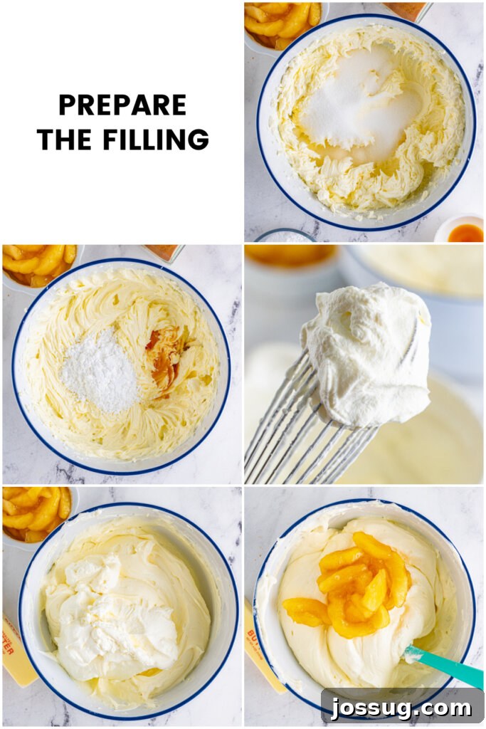Effortless Apple Cheesecake Treat 5 A collage demonstrating the steps for preparing the creamy cheesecake filling, showing the mixing of cream cheese, sugars, and vanilla.