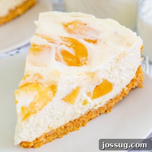 A tempting slice of no-bake apple cheesecake on a plate, ready to be eaten