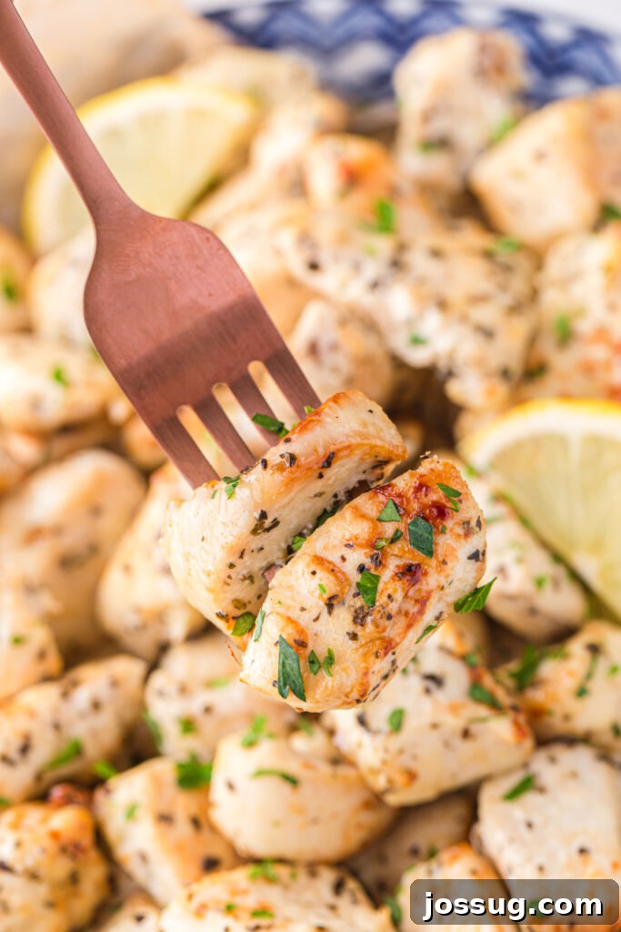 Zesty Lemon Air Fryer Chicken Morsels 4 lemon chicken on fork