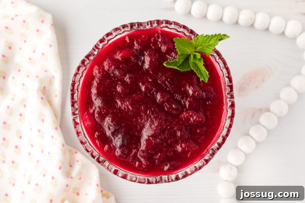 Ruby Red Holiday Delight 6 A simple yet elegant shot of cranberry sauce in a clear glass bowl, showcasing its rich red color