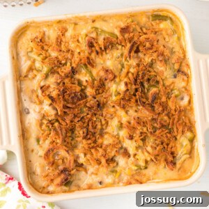green bean casserole in pan