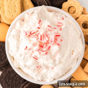 Festive Peppermint Cream 7 looking down onto a bowl of candy cane dip