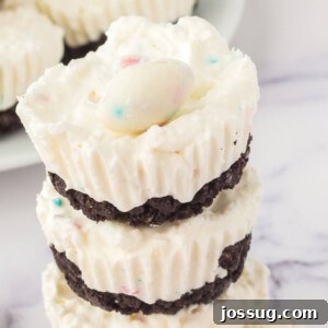 closeup of stacked mini easter cheesecakes