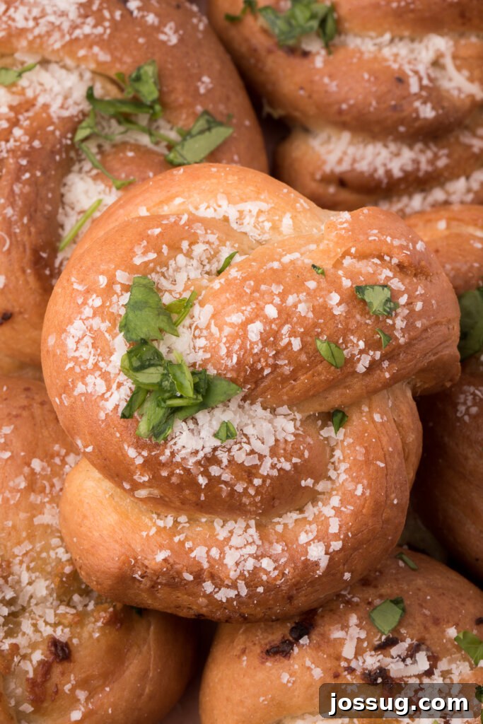 garlic knots stacked on top of each other