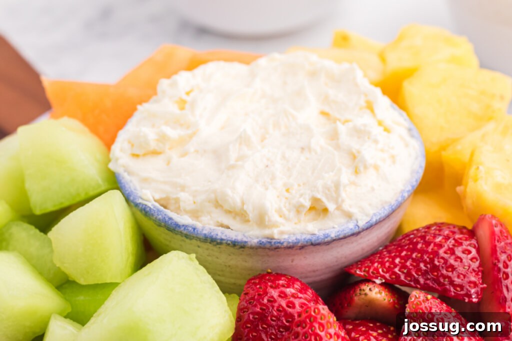Sweet Creamy Fruit Dip 5 cream cheese fruit dip surrounded by fruit
