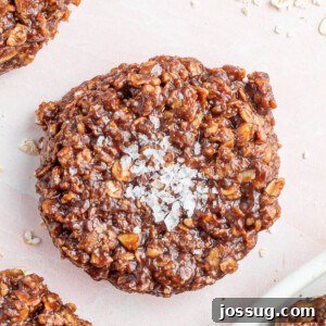 Close-up of a Salted Almond Butter No-Bake Cookie, ready to eat.
