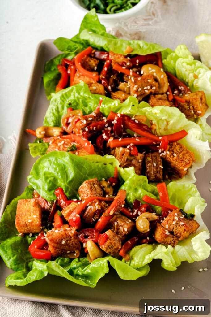 Teriyaki Tofu Lettuce Wraps on a baking sheet