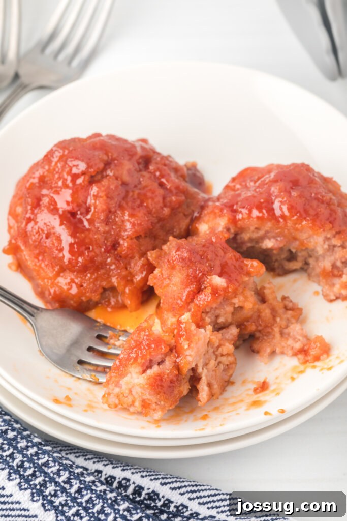 Classic Iowa Ham Balls 2 iowa ham balls on white plate