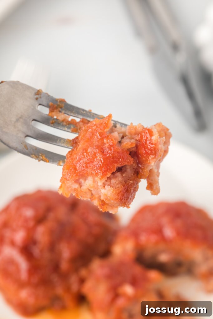 Classic Iowa Ham Balls 4 bite of ham balls on fork