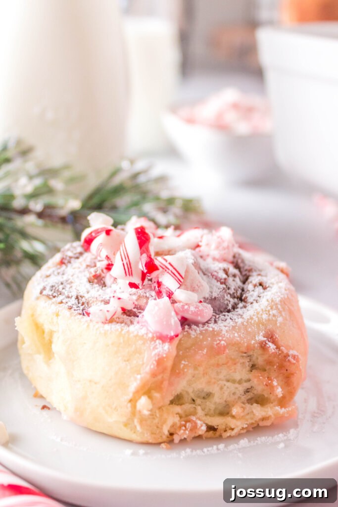 Candy cane cinnamon roll on plate