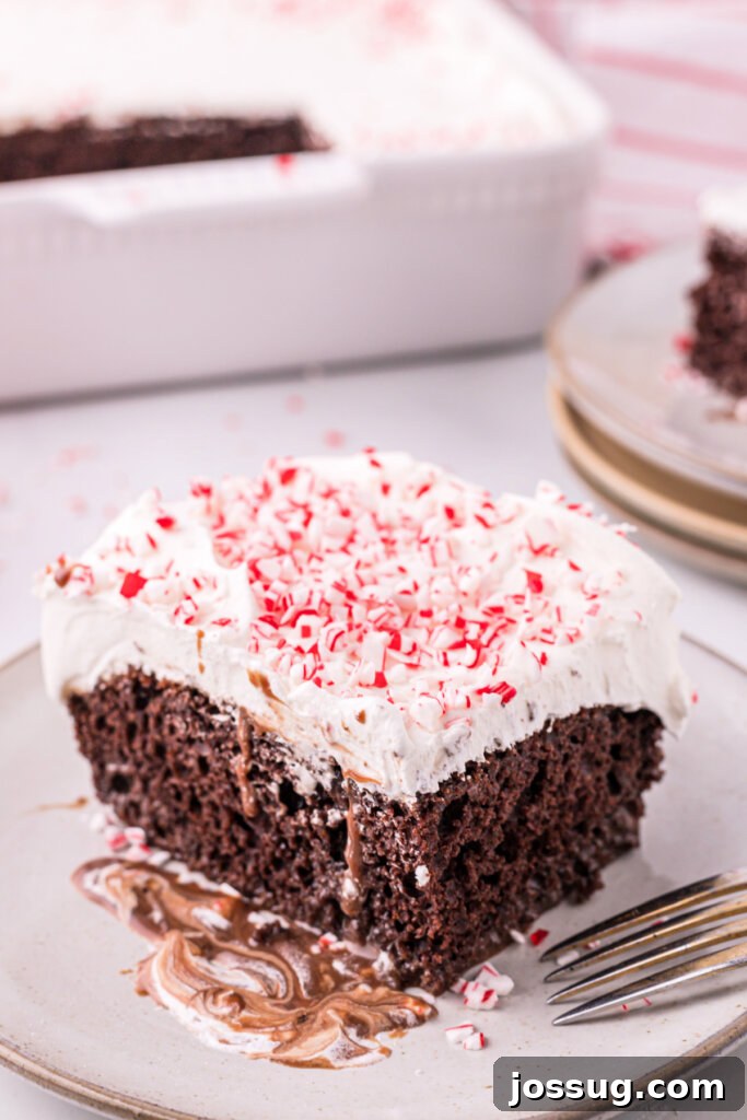 Peppermint Dream Poke Cake 2 slice of peppermint poke cake on plate