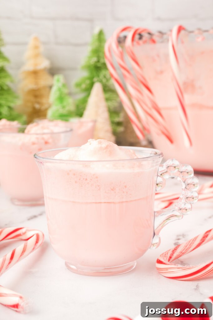 glass filled with peppermint eggnog punch